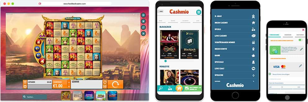 Screenshot des Cashmio Online-Casinos auf Computer und Handy